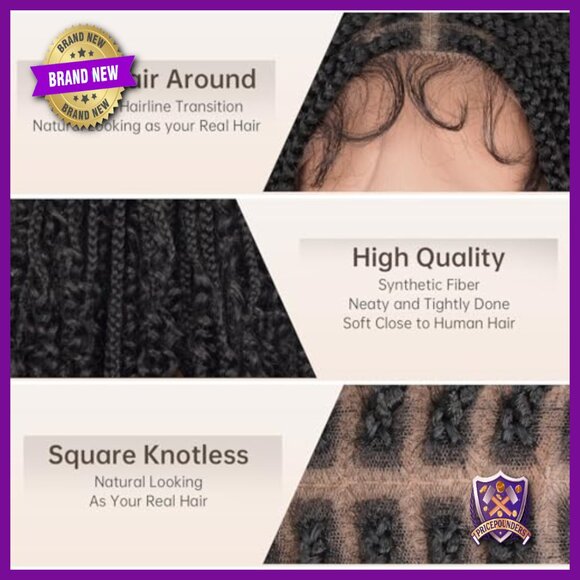Short Boho Braided Wig Full Lace Human Hair Blended Knotless Box Braid main image 6